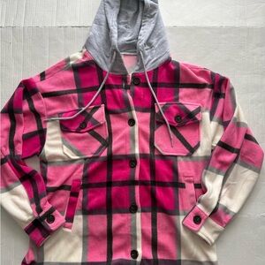 Zenana Outfitters Pink and Gray Checkered Hoodie